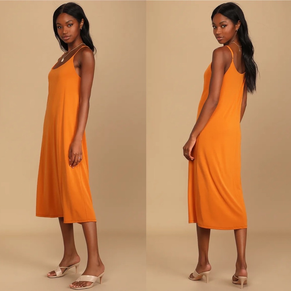 NWT Lulus Burst of Brightness Orange Column Midi Dress